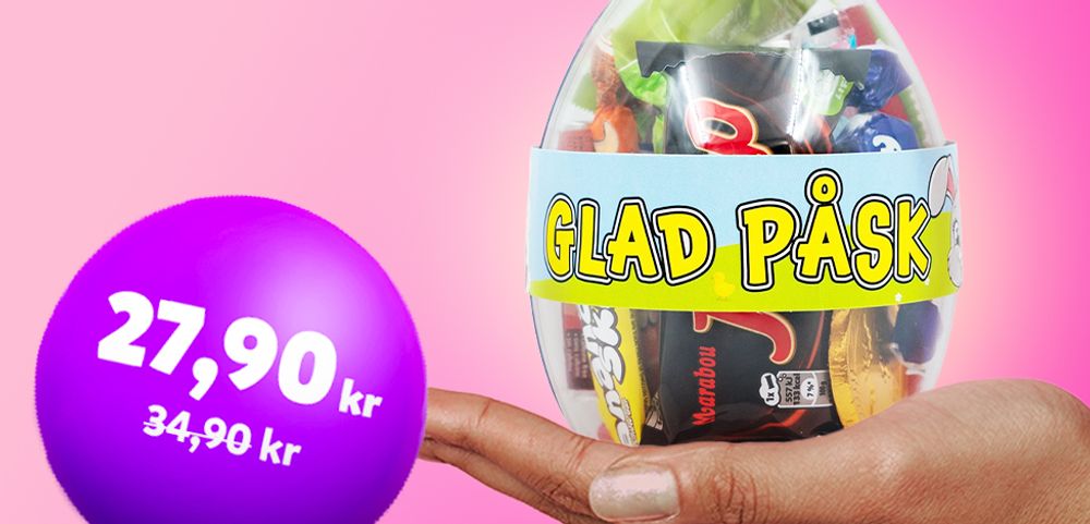 Påskeæg med slik 27,90 kr, normalpris 34,90 kr 