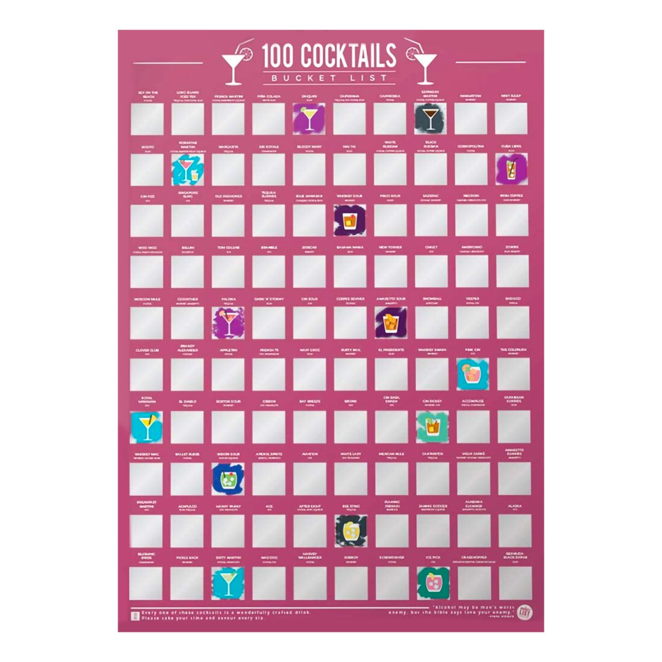 100 Cocktails Bucketlist Skrapetavle