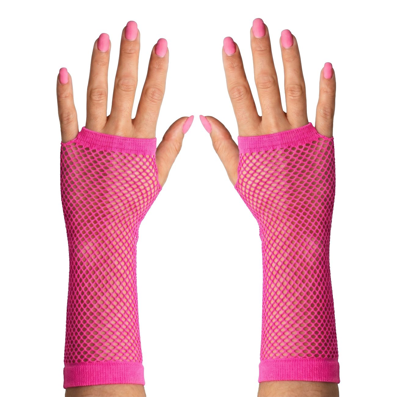 80-tals Fingerlösa Näthandskar Neonrosa