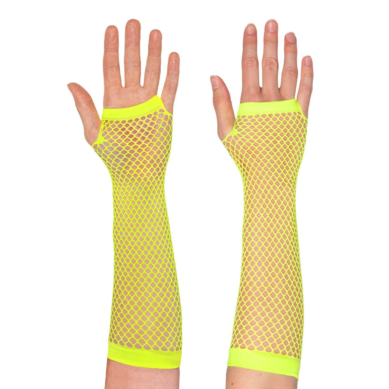 80-tals UV Fingerlösa Näthandskar Långa Neongula