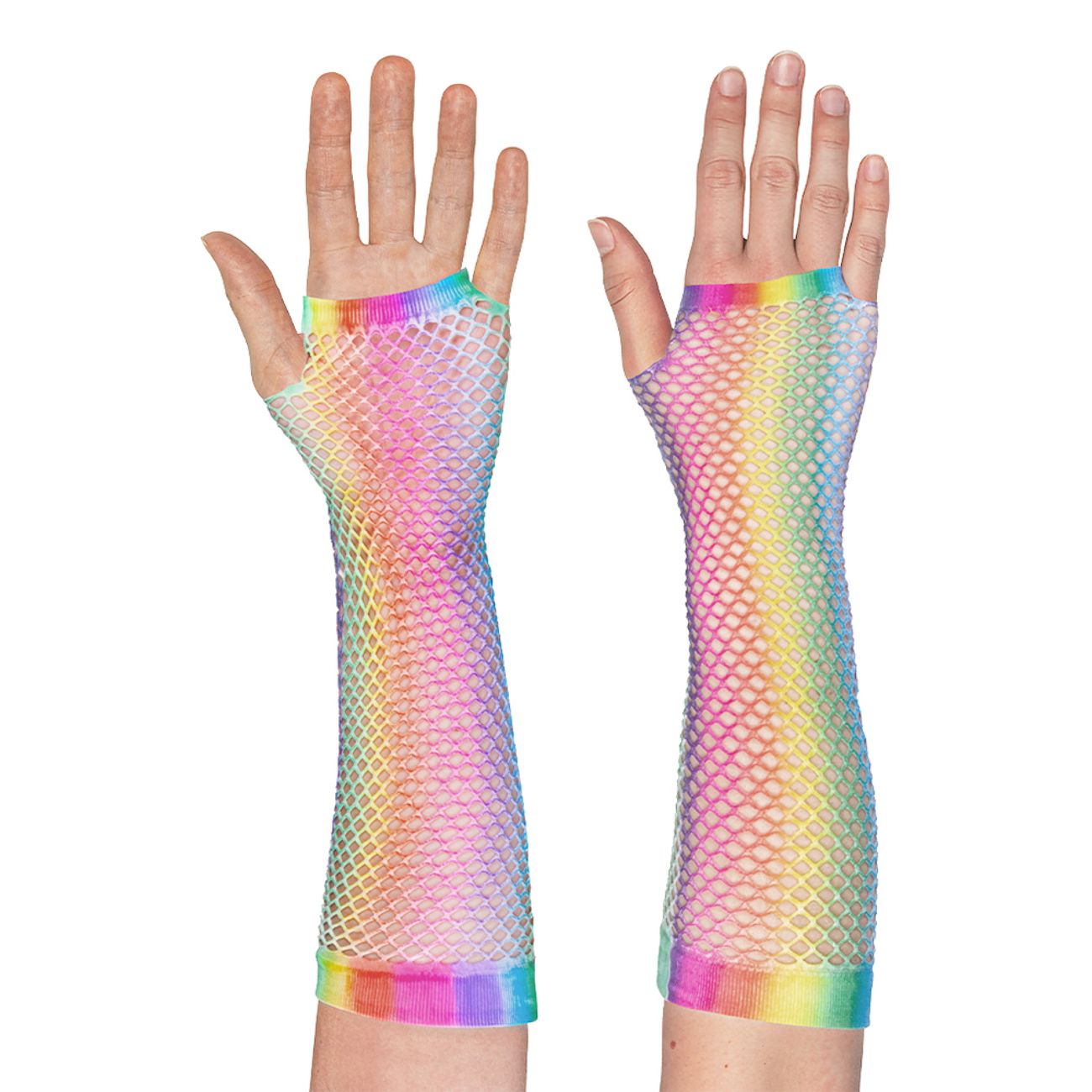 80-tals UV Fingerlösa Näthandskar Långa Regnbåge Neon