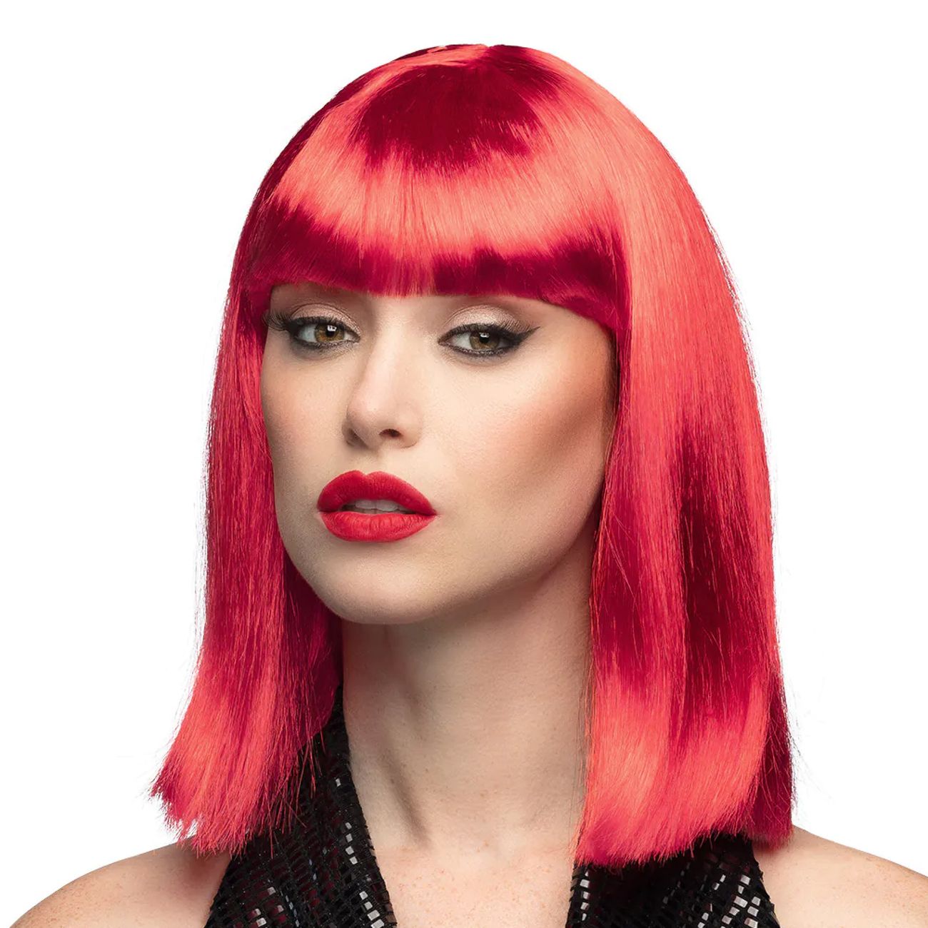 90-tals Dance Neonröd Peruk