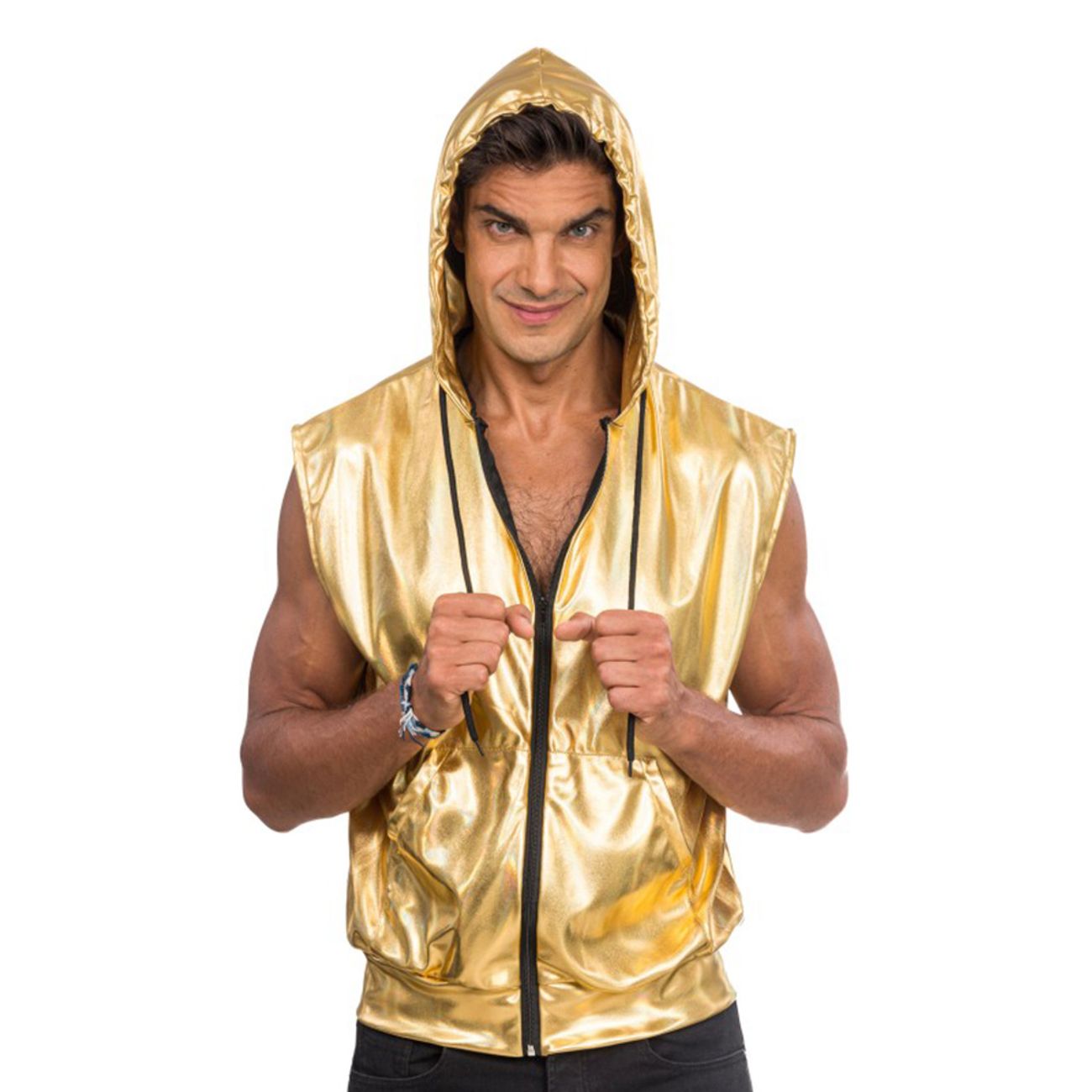 Ärmlös Hoodie Guld Metallic
