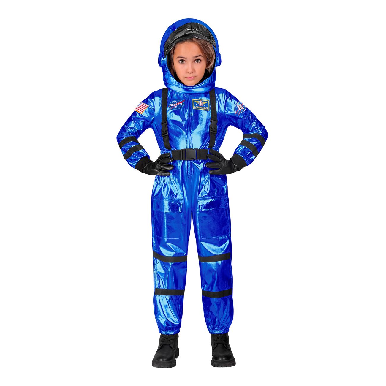 Astronaut Blå Metallic Barn Maskeraddräkt