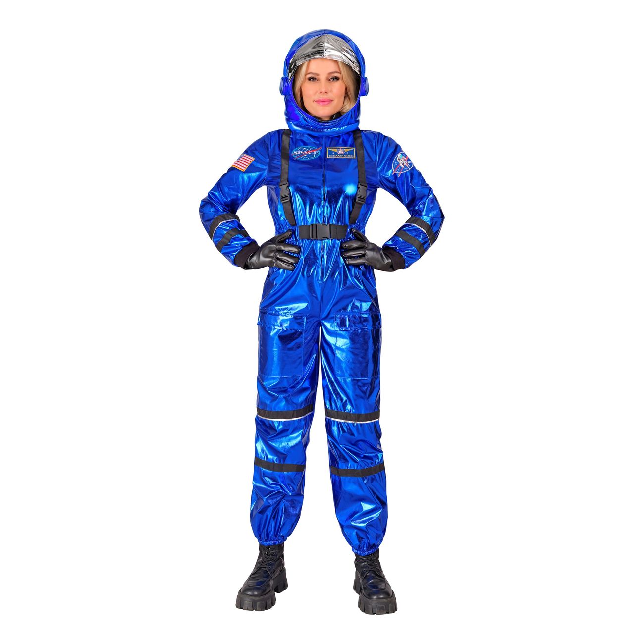 Astronaut Blå Metallic Dam Maskeraddräkt