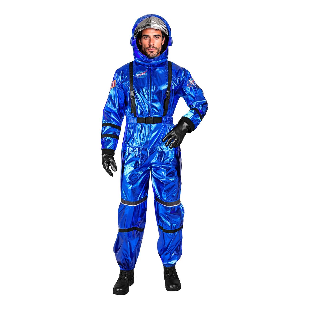 Astronaut Blå Metallic Herr Maskeraddräkt