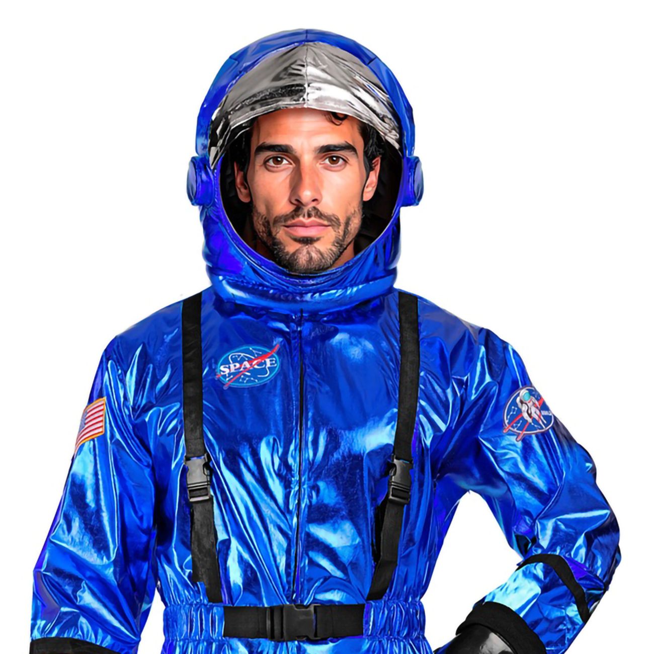 Astronaut Blå Metallic Herr Maskeraddräkt