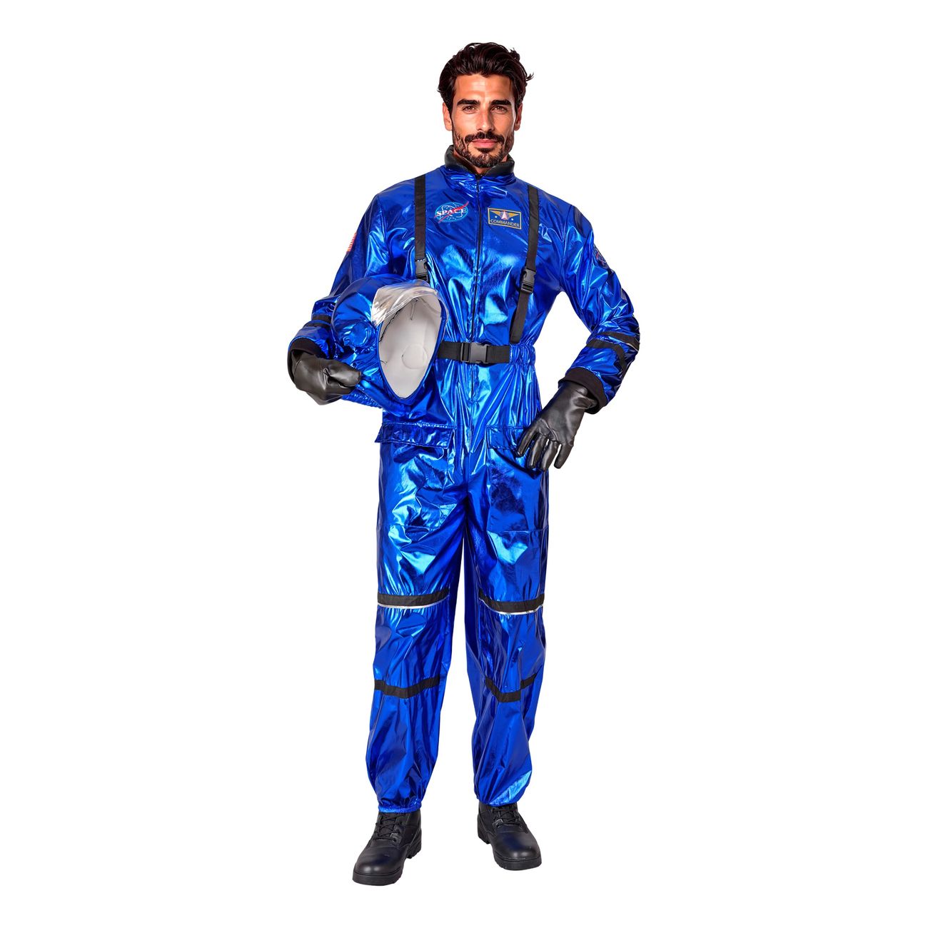 Astronaut Blå Metallic Herr Maskeraddräkt