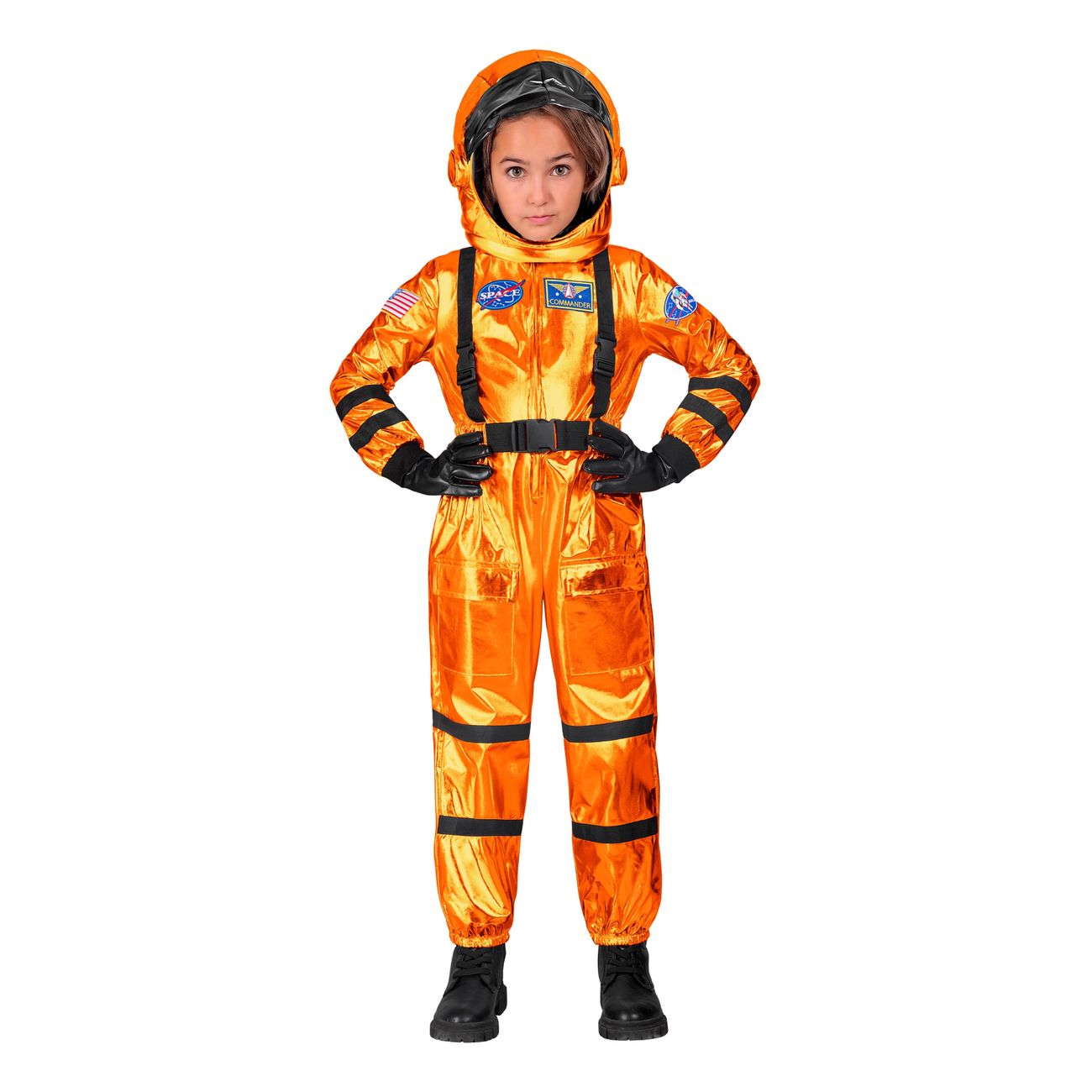 Astronaut Orange Metallic Barn Maskeraddräkt