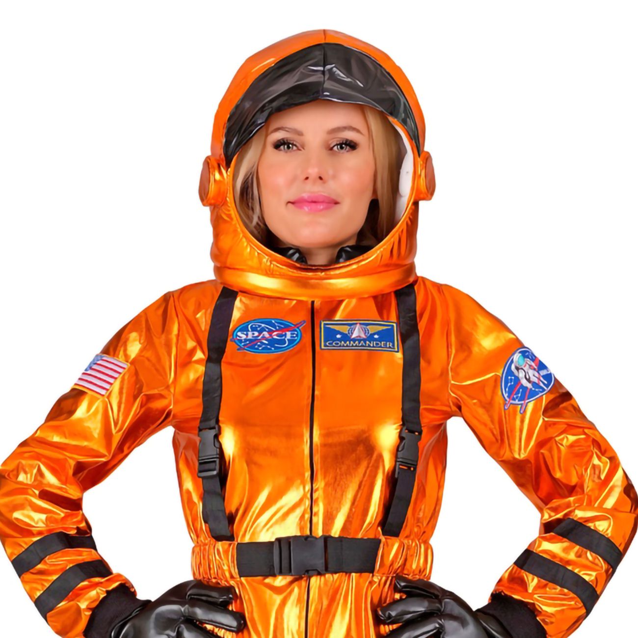 Astronaut Orange Metallic Dam Maskeraddräkt