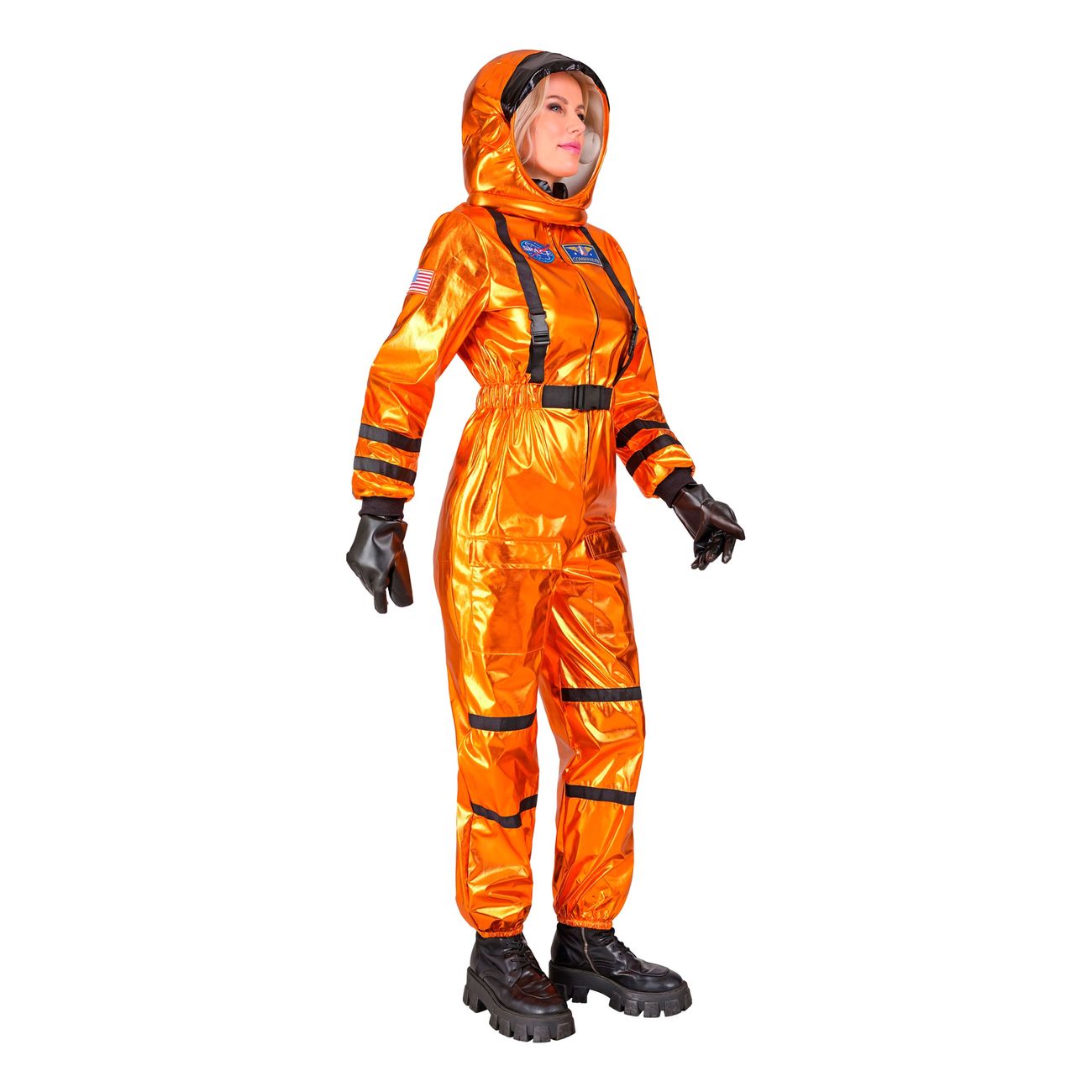 Astronaut Orange Metallic Dam Maskeraddräkt