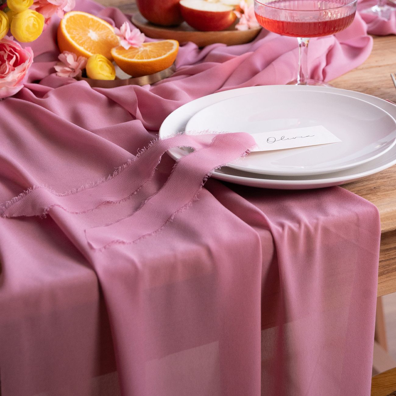 Bordslöpare Chiffong Rosa