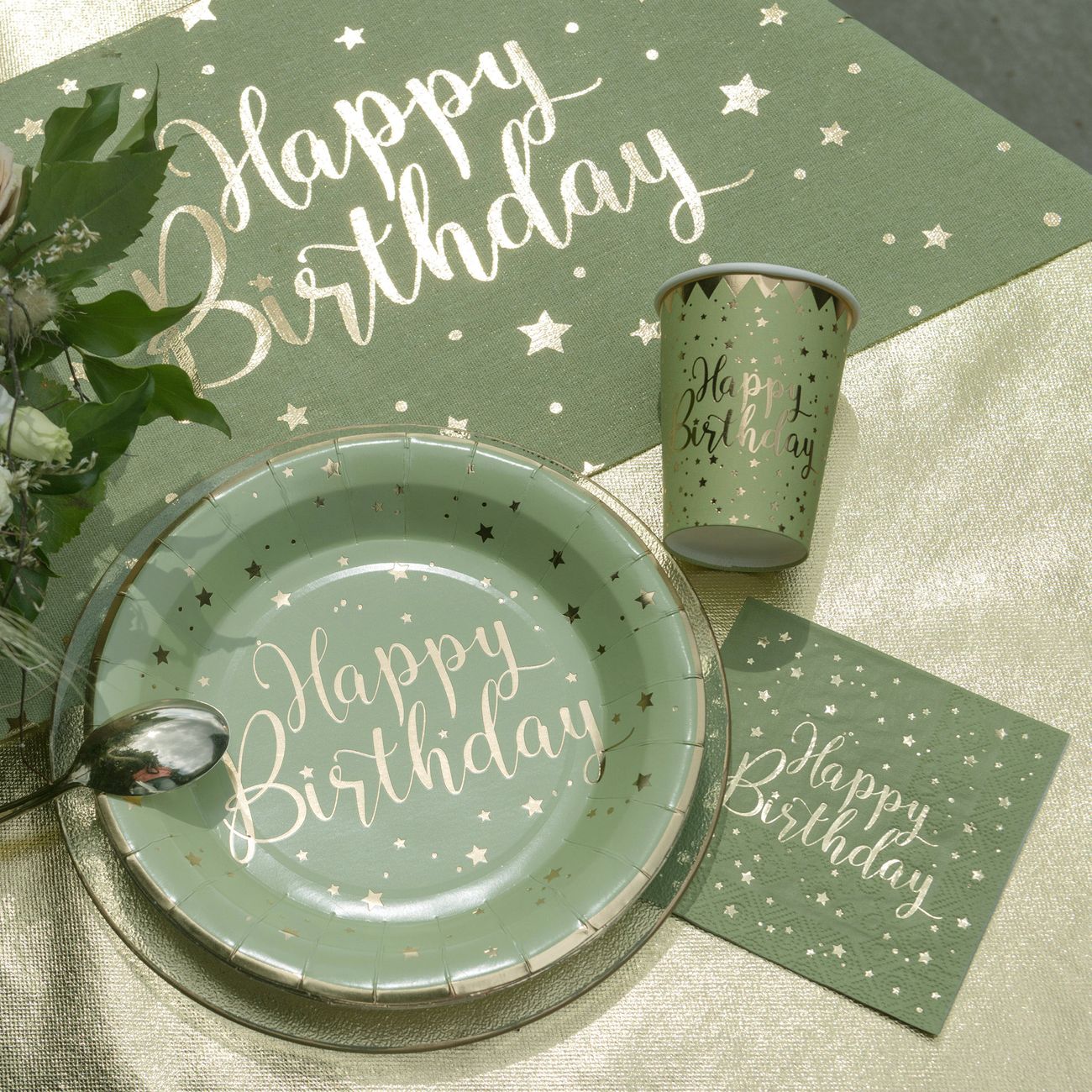 Bordslöpare Happy Birthday Grön/Guld