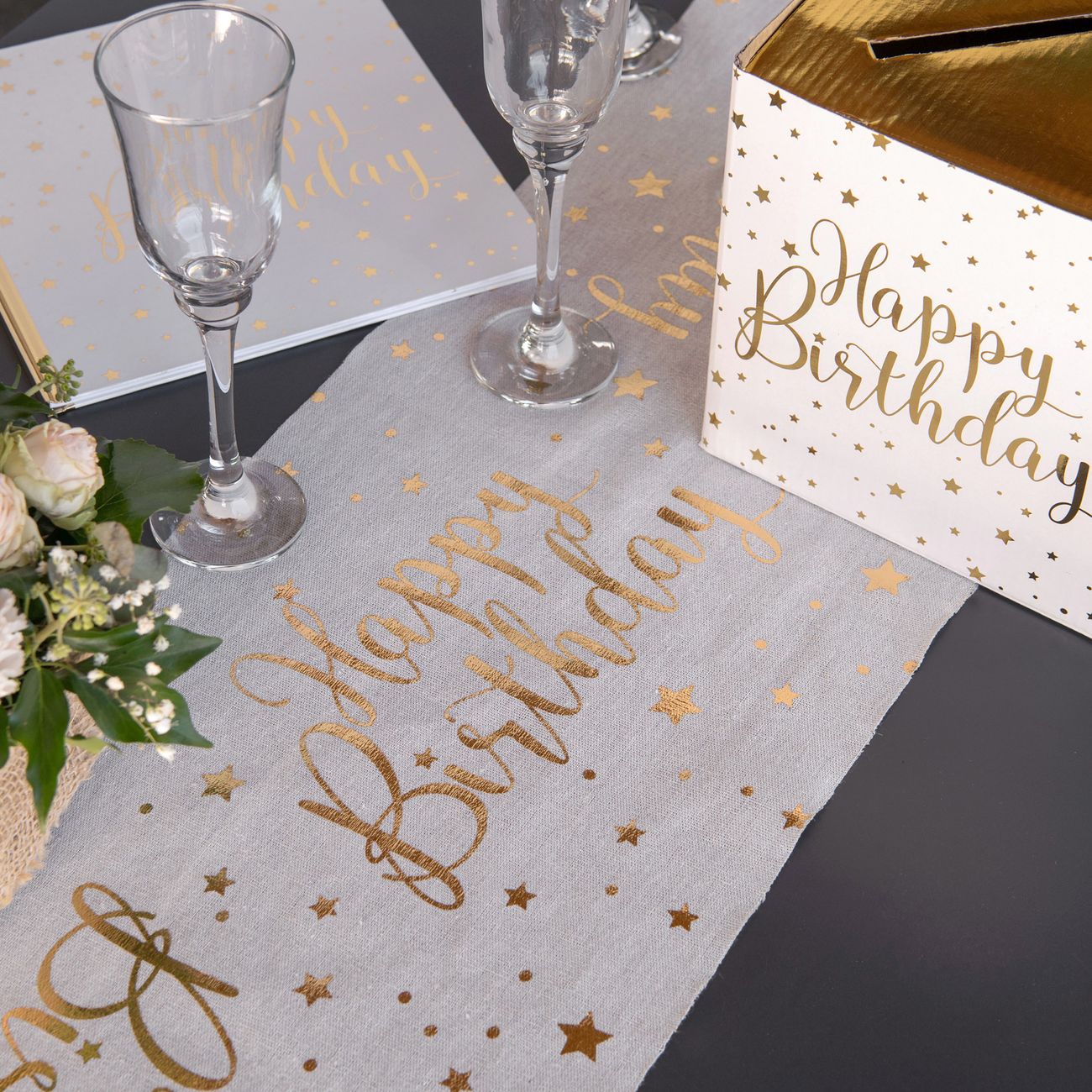 Bordløper Happy Birthday Hvit/Gull