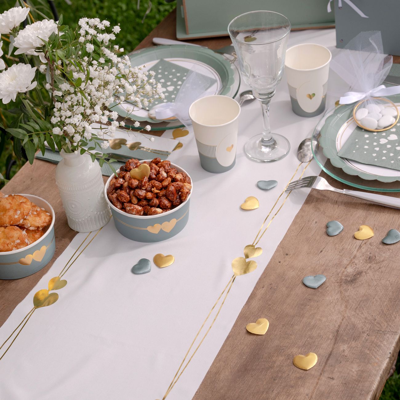 Bordslöpare Hjärta Vit/Guld