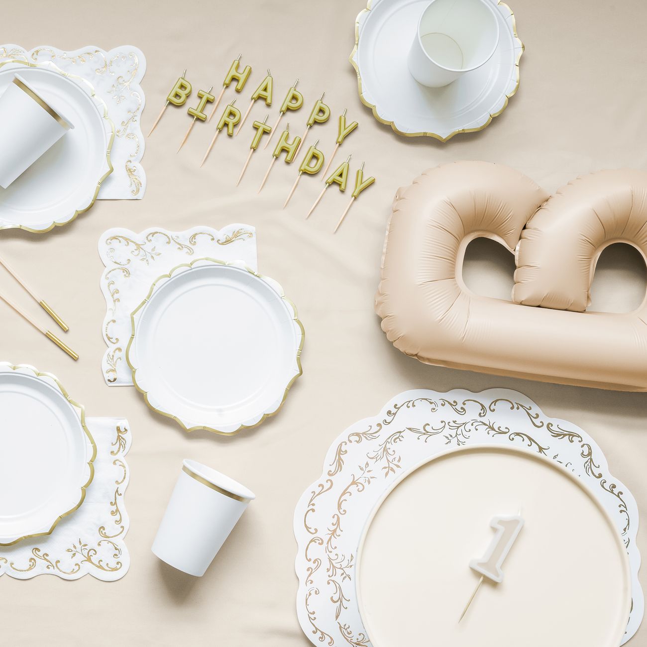 Bordstabletter Ornament Guld/Vit