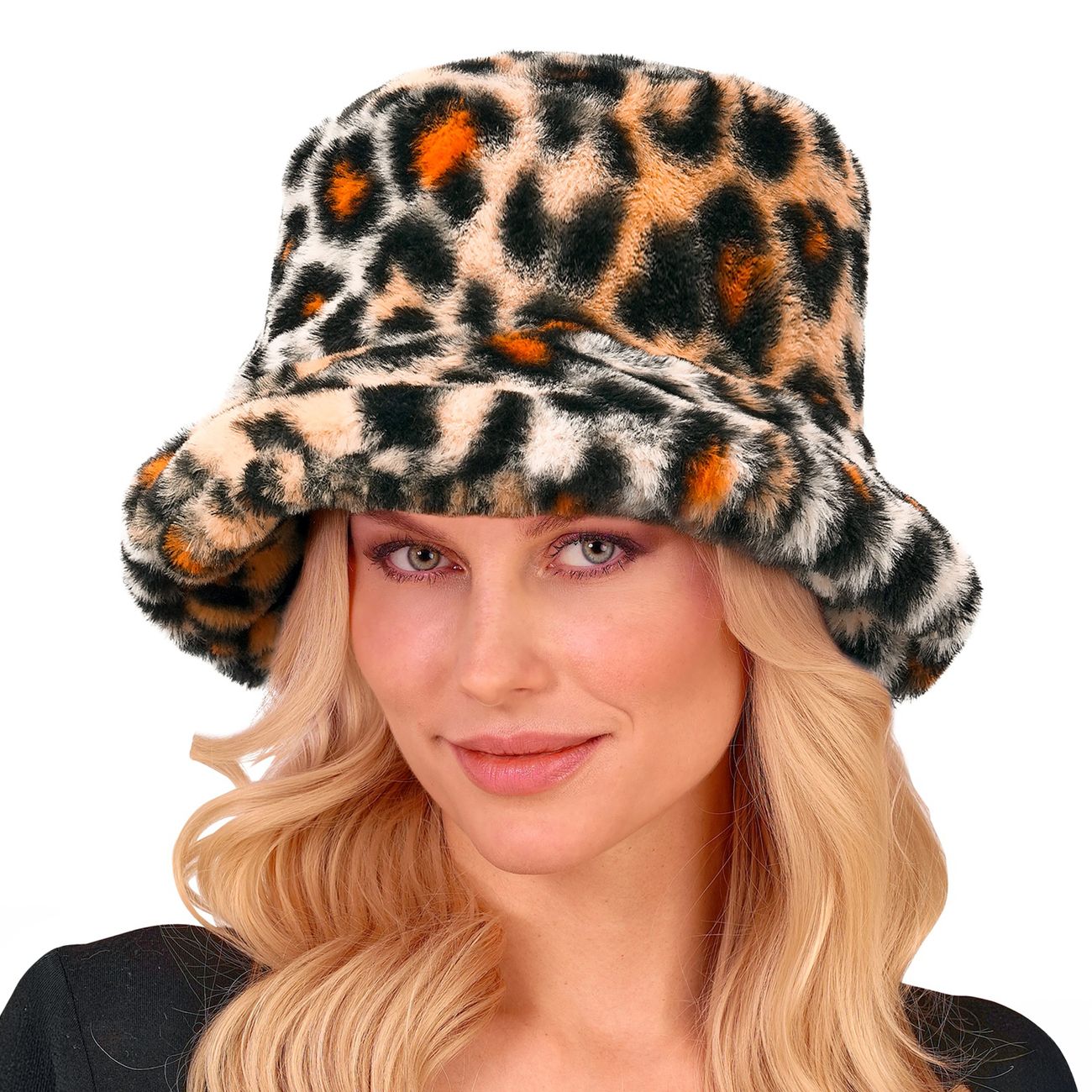 Bucket Hat i Plysch Leopard