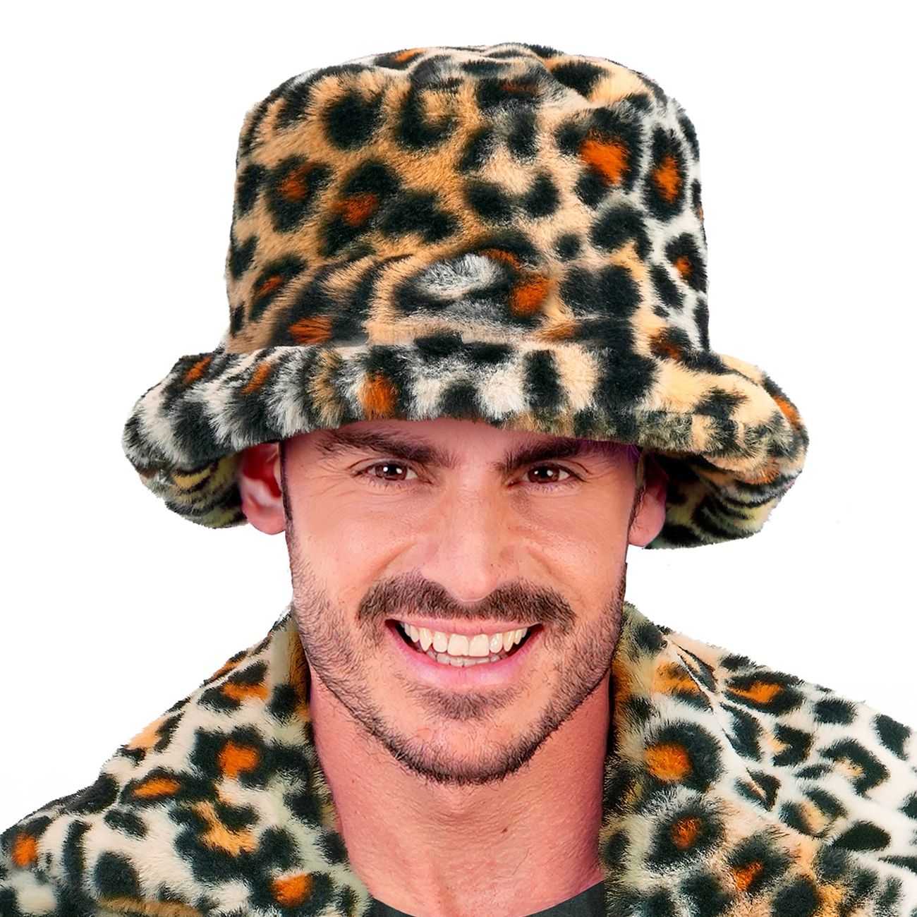 Bucket Hat i Plysch Leopard