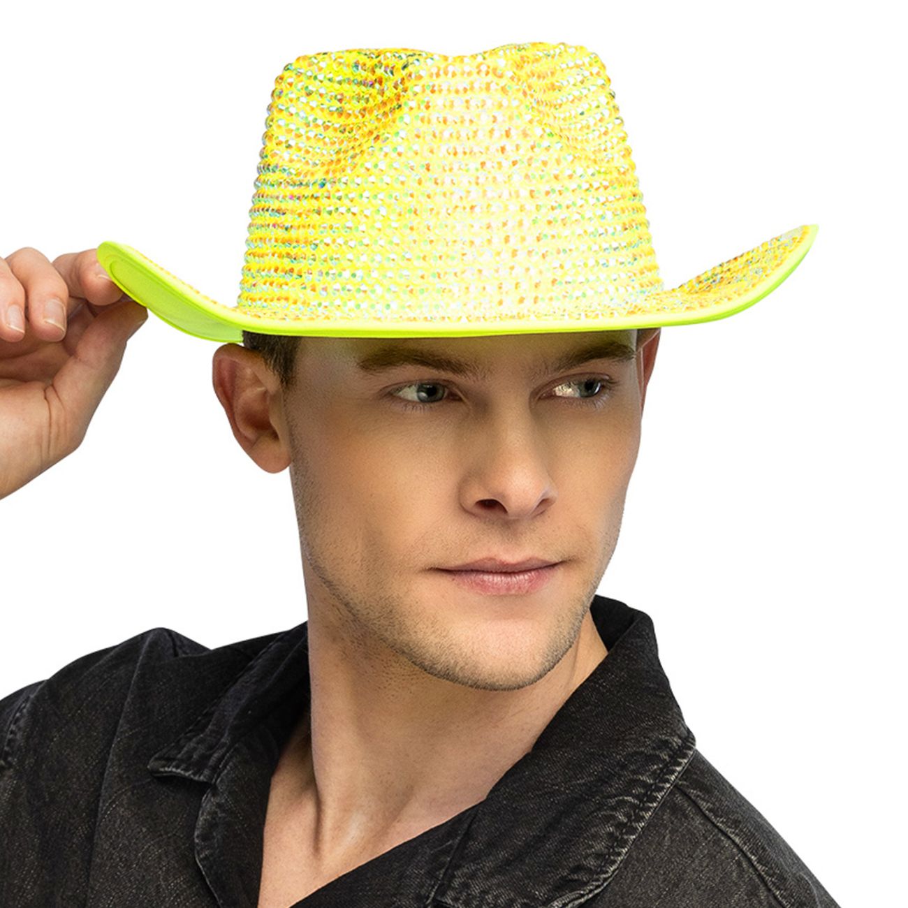 Cowboyhatt med Strass UV Neongul