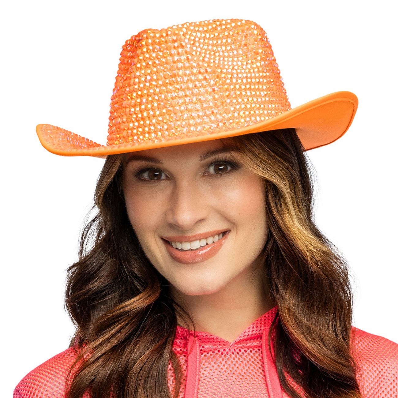 Cowboyhatt med Strass UV Neonorange