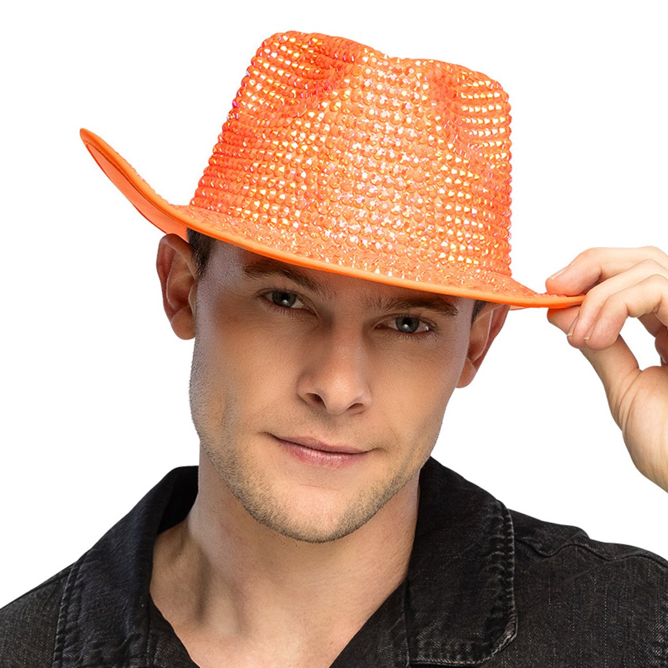 Cowboyhatt med Strass UV Neonorange
