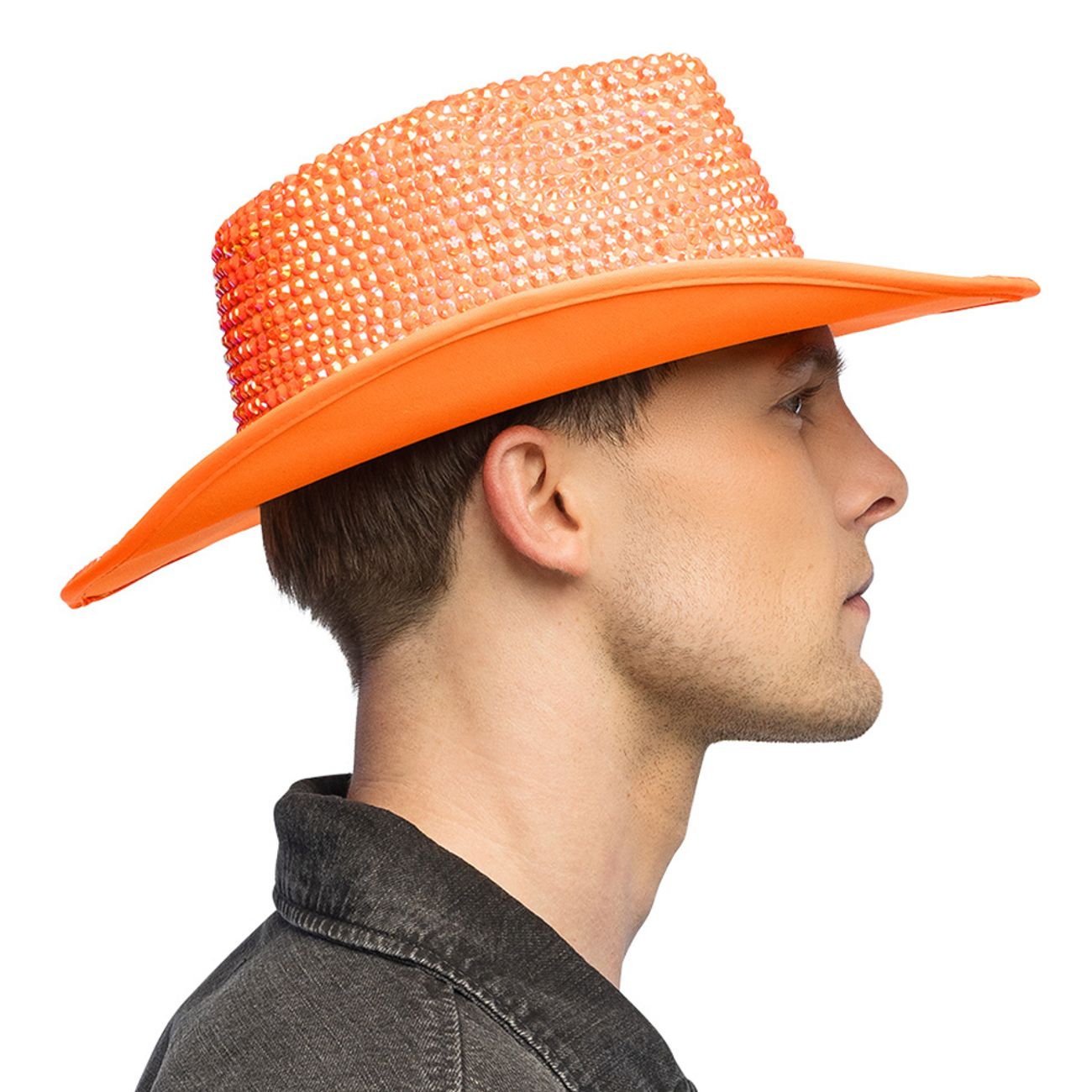 Cowboyhatt med Strass UV Neonorange
