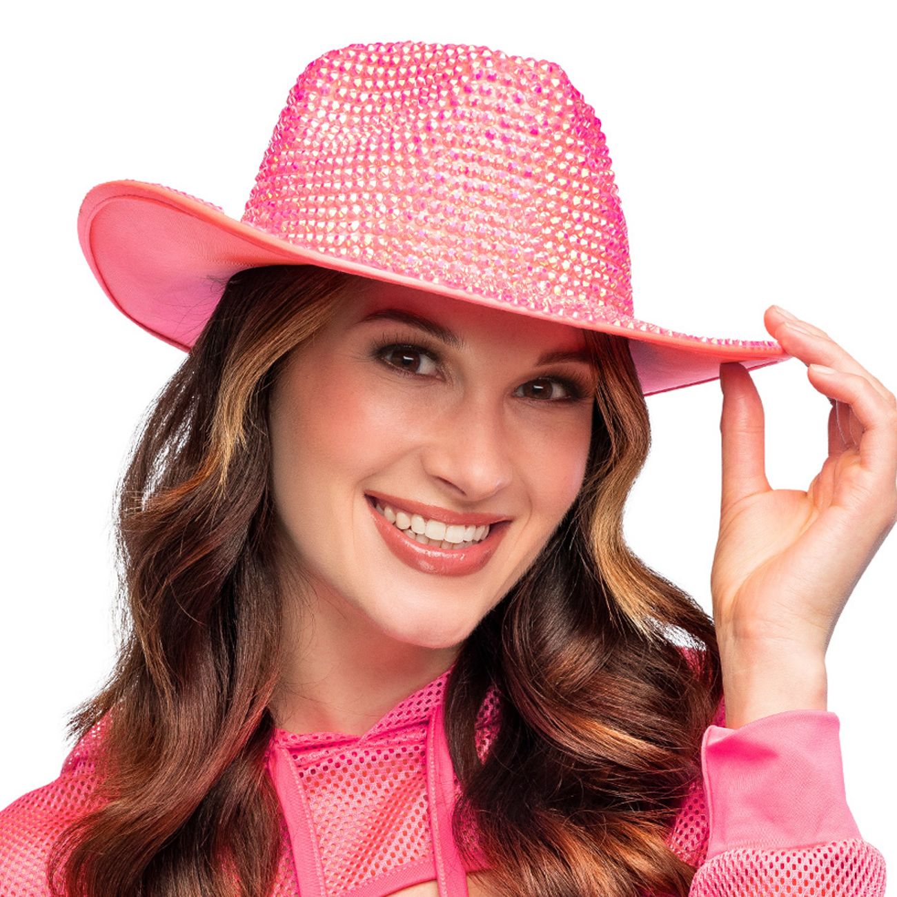 Cowboyhatt med Strass UV Neonrosa