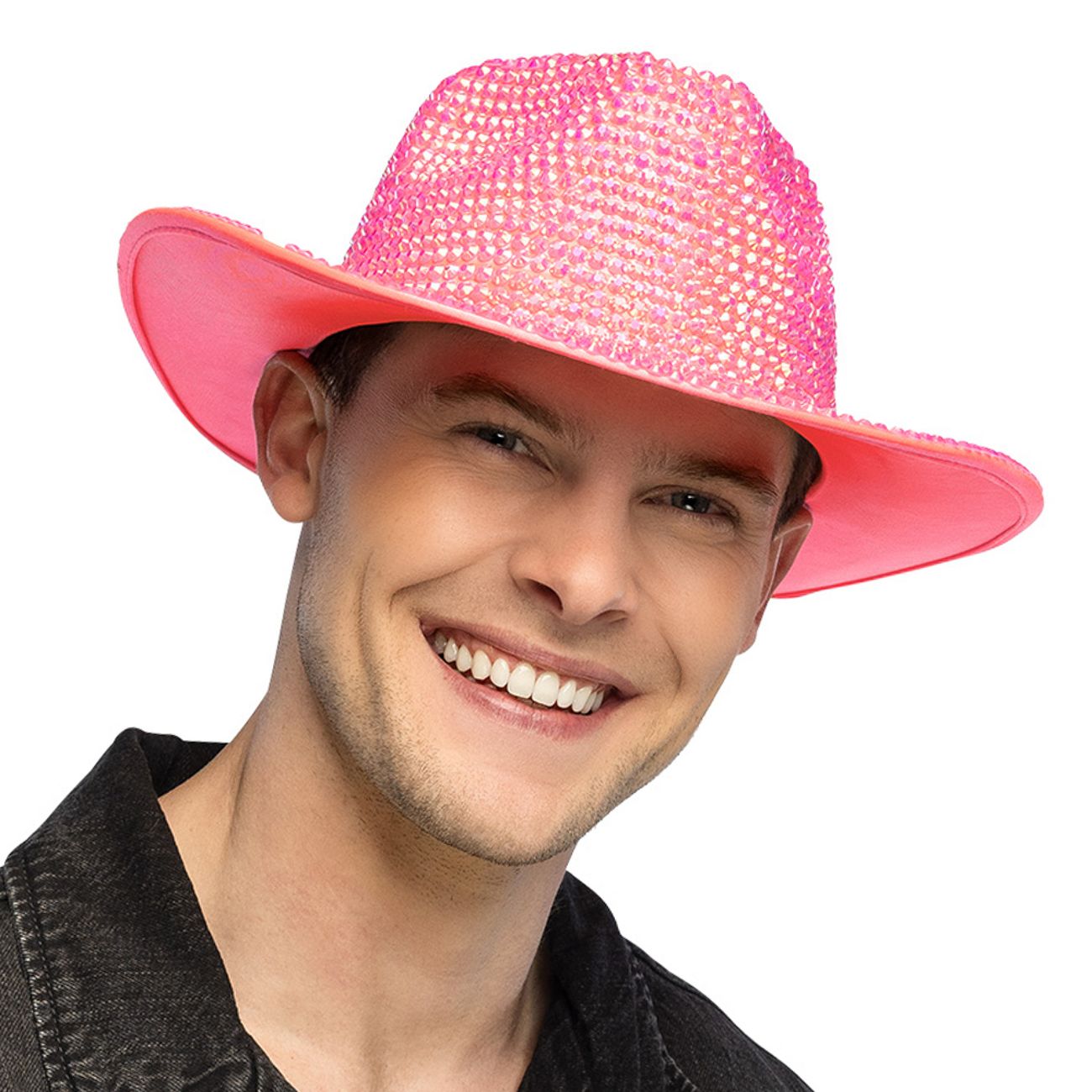 Cowboyhatt med Strass UV Neonrosa