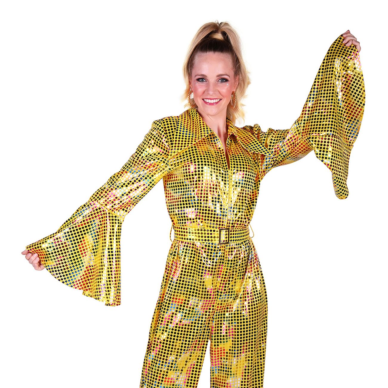 Disco Jumpsuit Gul/Färgskimrande Maskeraddräkt