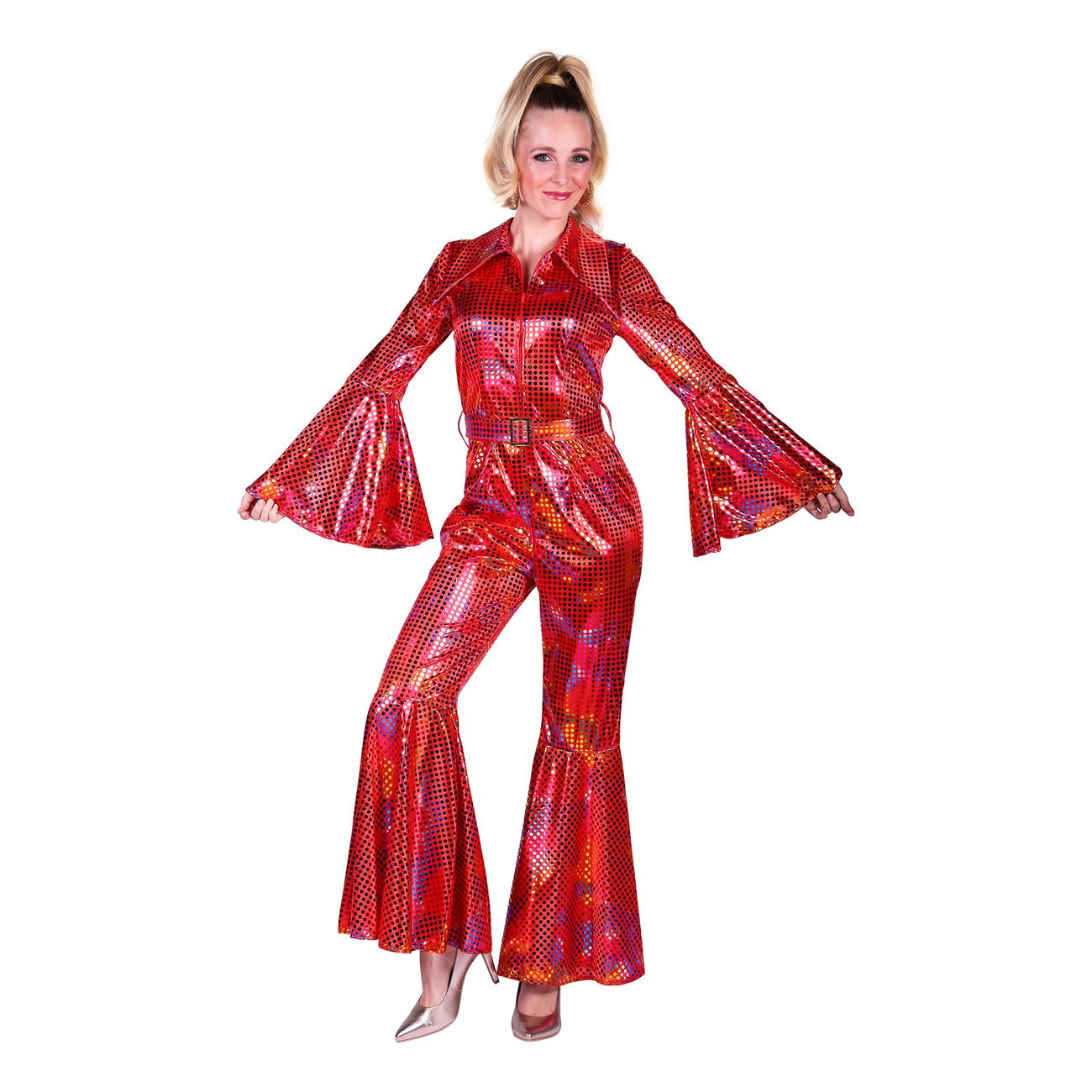 Disco Jumpsuit Röd/Färgskimrande Maskeraddräkt