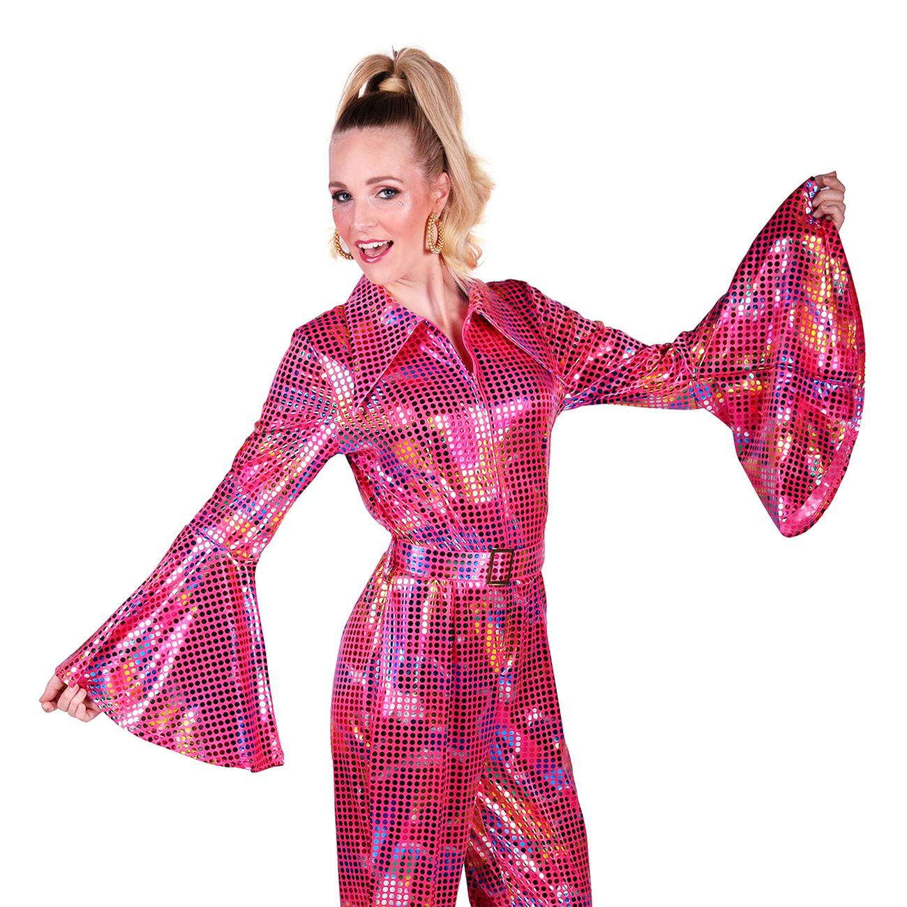 Disco Jumpsuit Rosa/Färgskimrande Maskeraddräkt