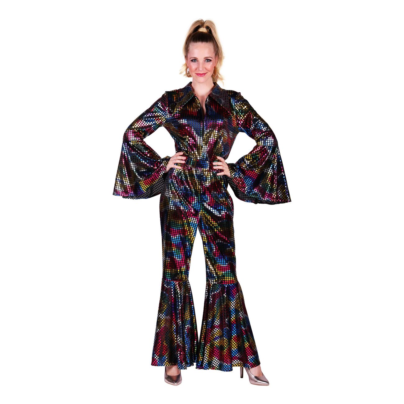Disco Jumpsuit Svart/Fargeskimrende Karnevalskostyme