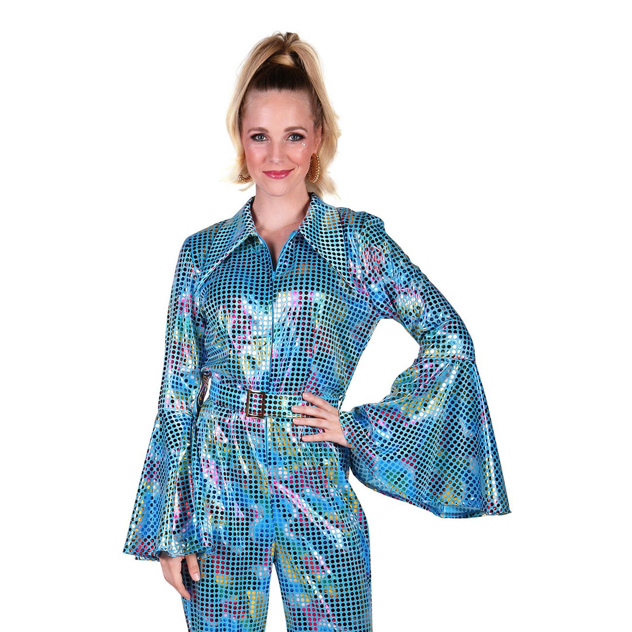 Disco Jumpsuit Turkos/Färgskimrande Maskeraddräkt