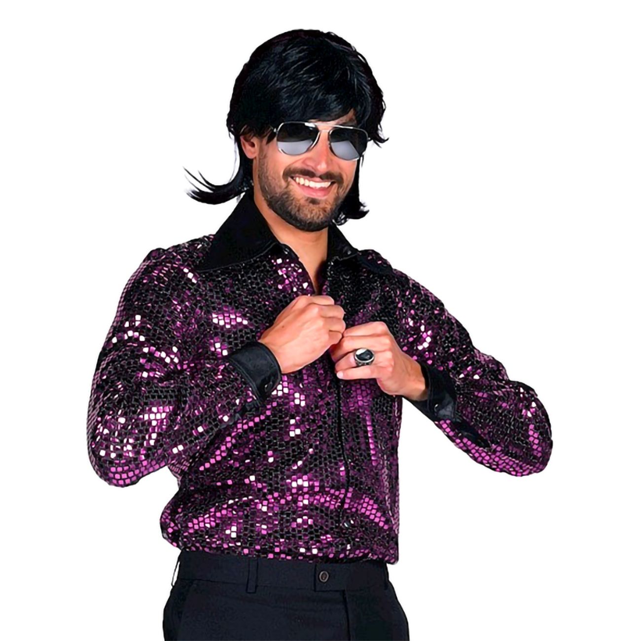 Disco Skjorta Herr Svart/Lila Deluxe