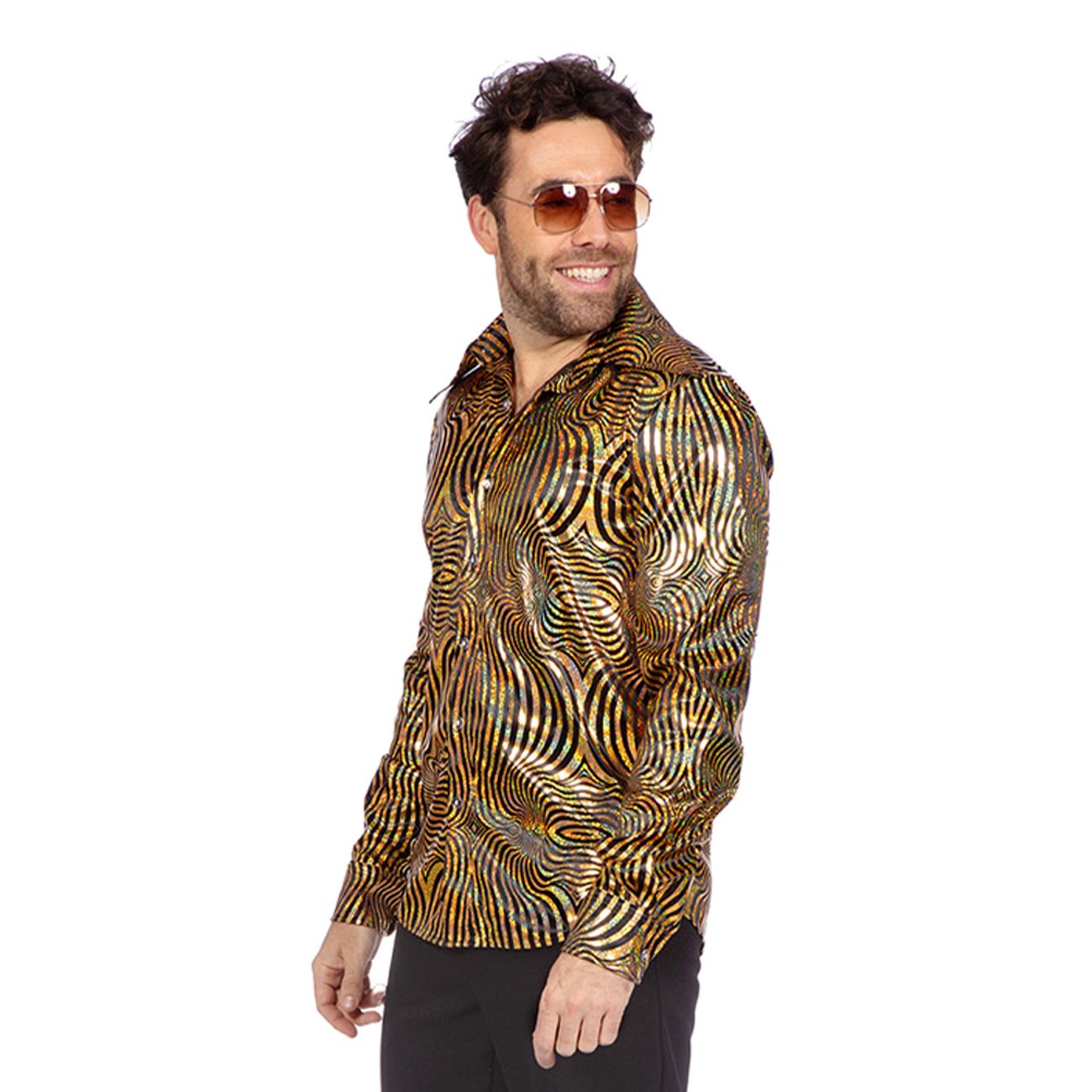 Discoskjorta Guld Mönstrad