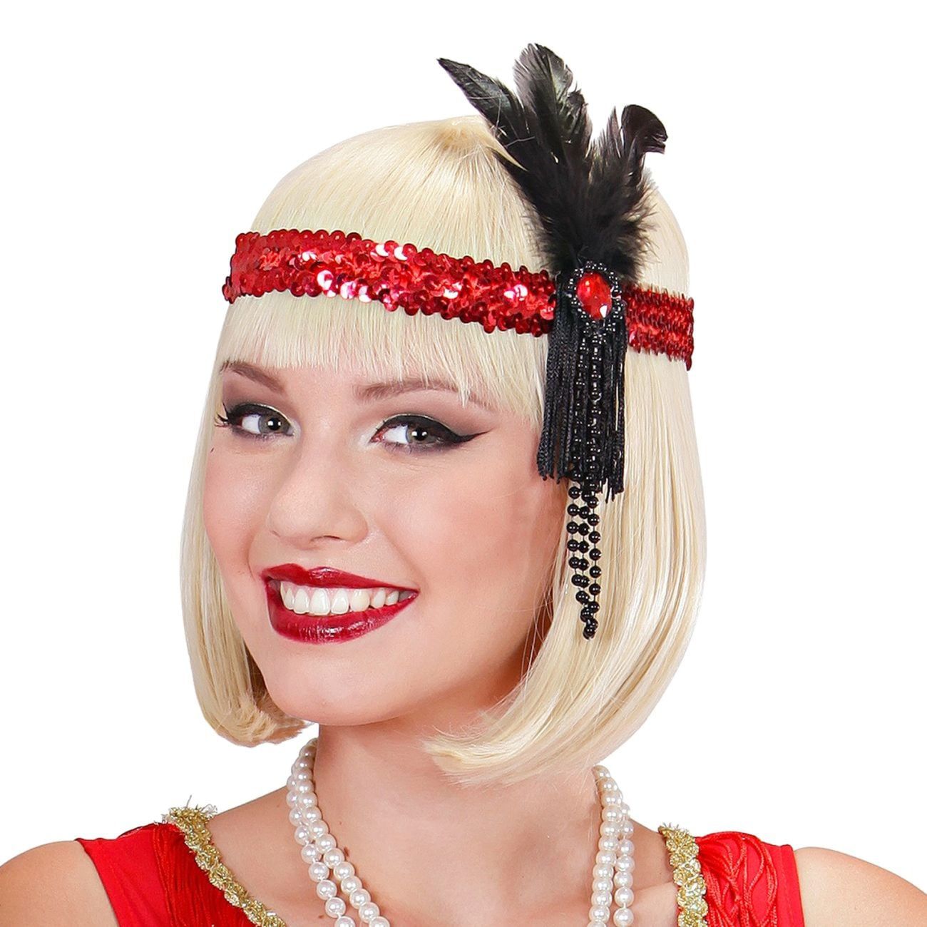 Flapper Pannband med Fjädrar Röd