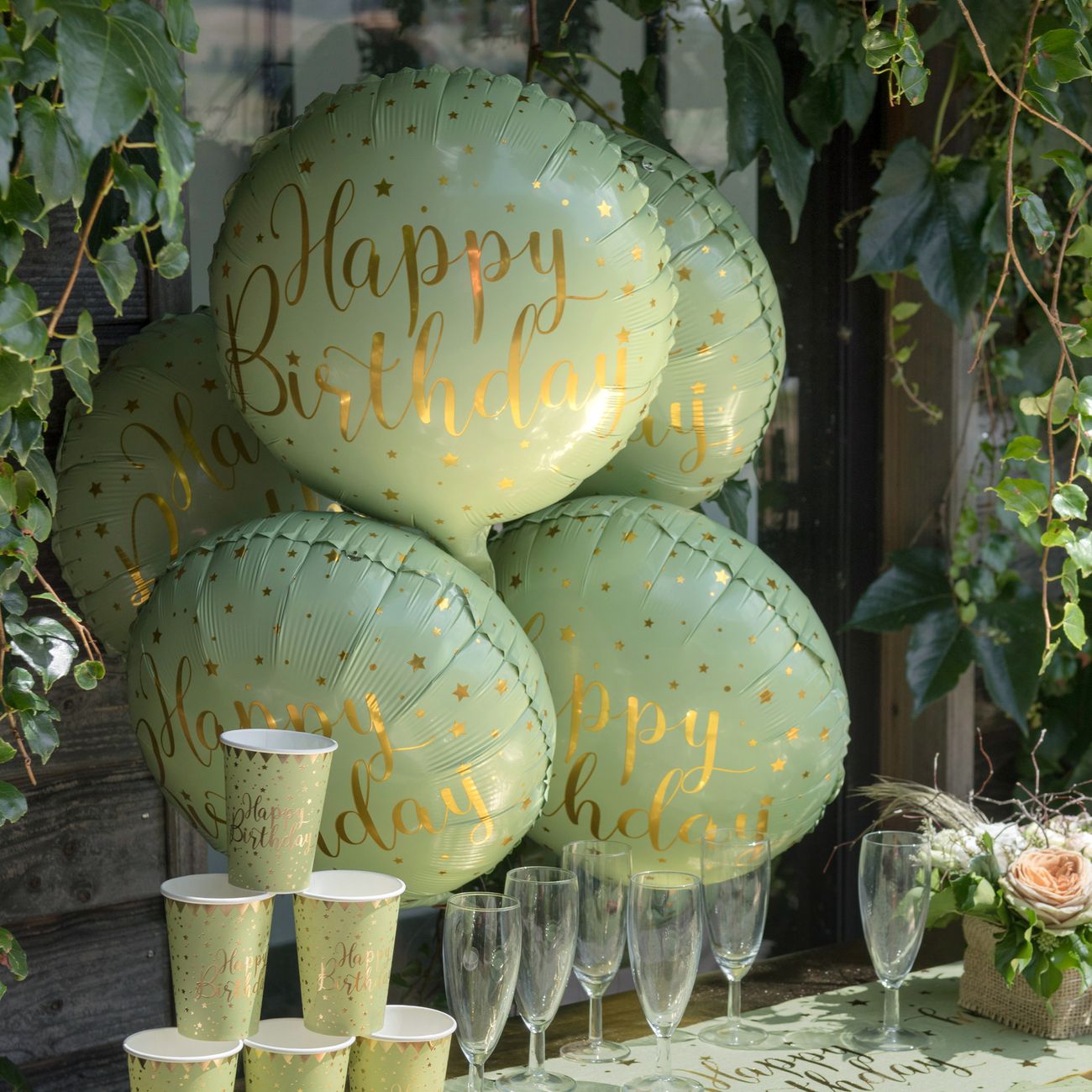 Folieballong Happy Birthday Grön/Guld