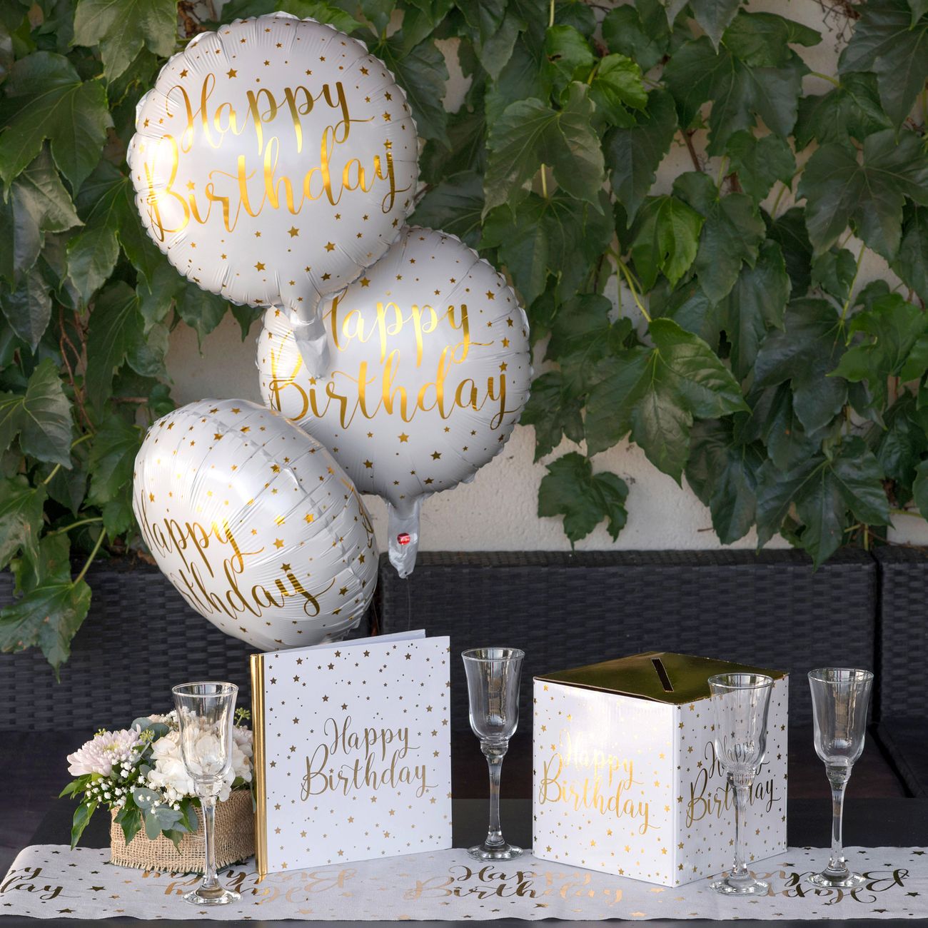 Folieballong Happy Birthday Vit/Guld