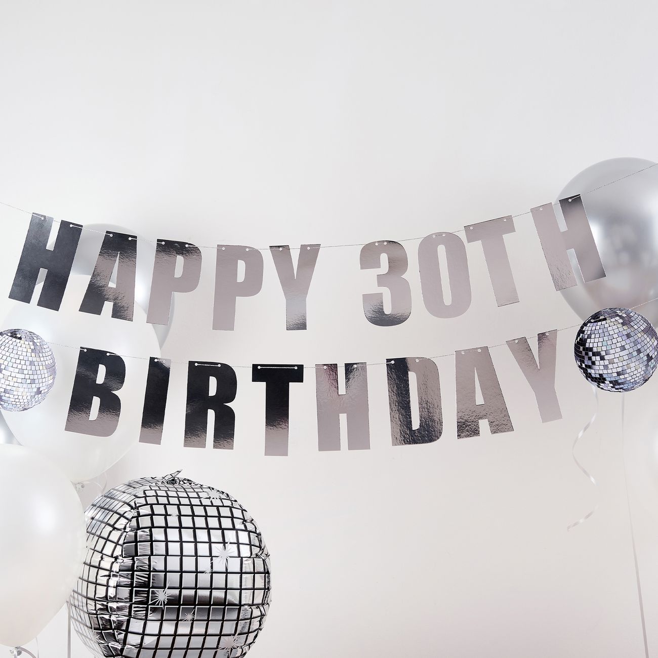 Girlang Happy Birthday Silver Disco Personlig