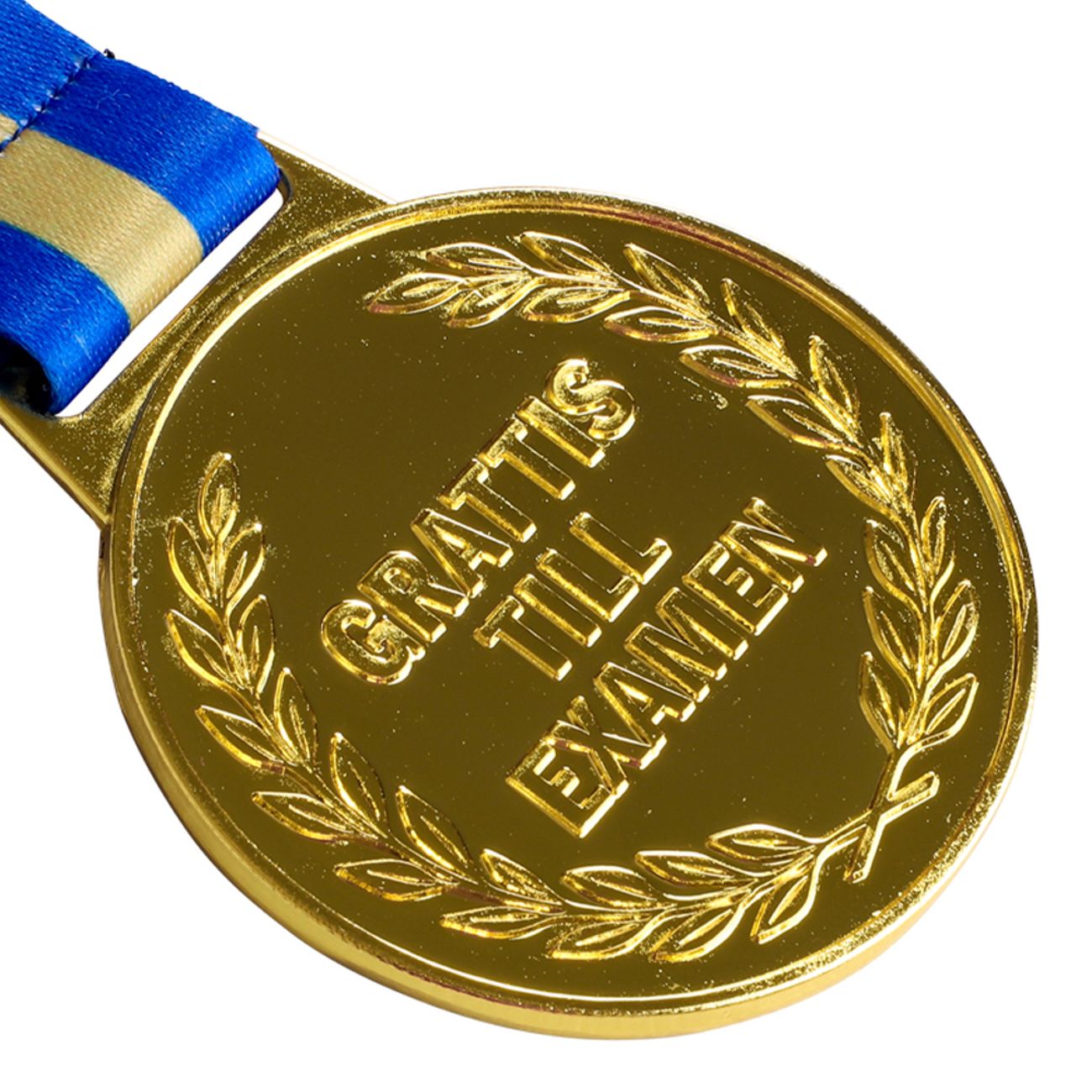 Guldmedalj Grattis Till Examen med Blågult Band