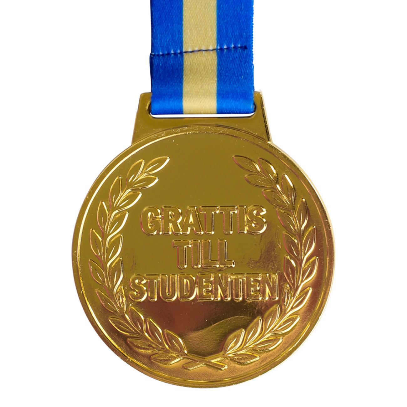 Guldmedalj Grattis Till Studenten med Blågult Band