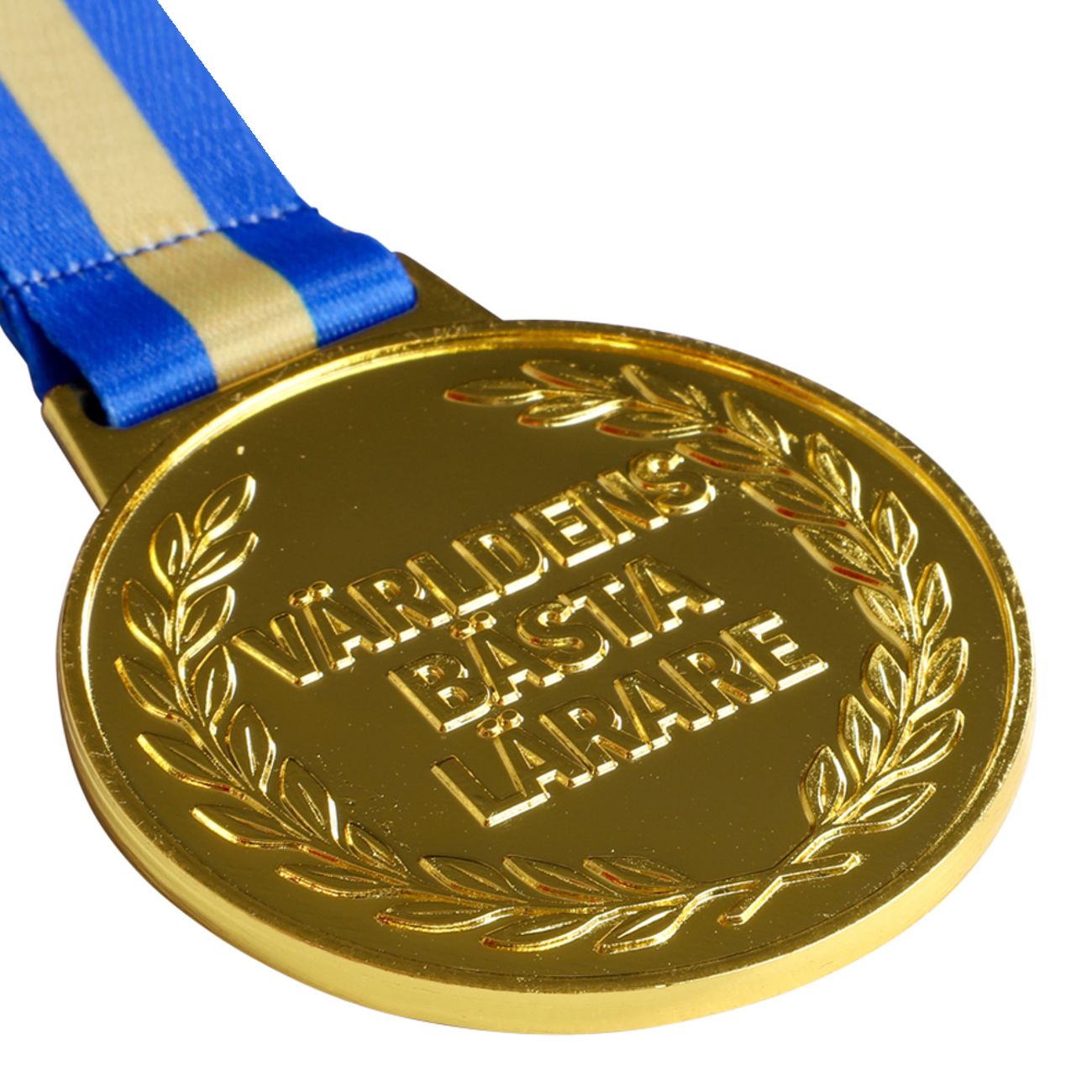Guldmedalj Världens Bästa Lärare med Blågult Band