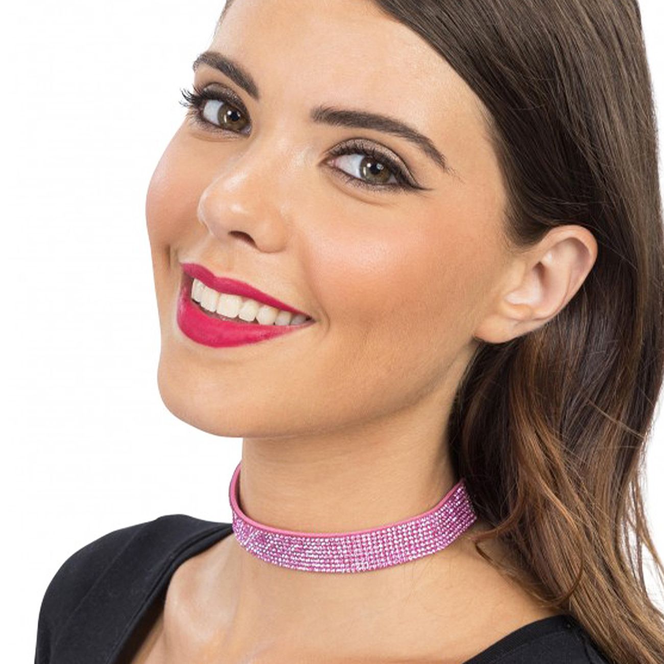Halsband Choker med Strass Rosa