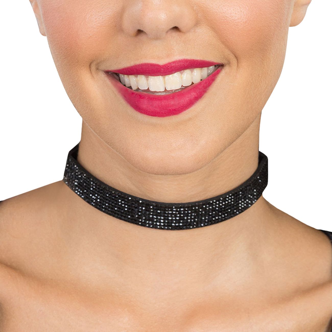 Choker Halskjede med Strass Svart