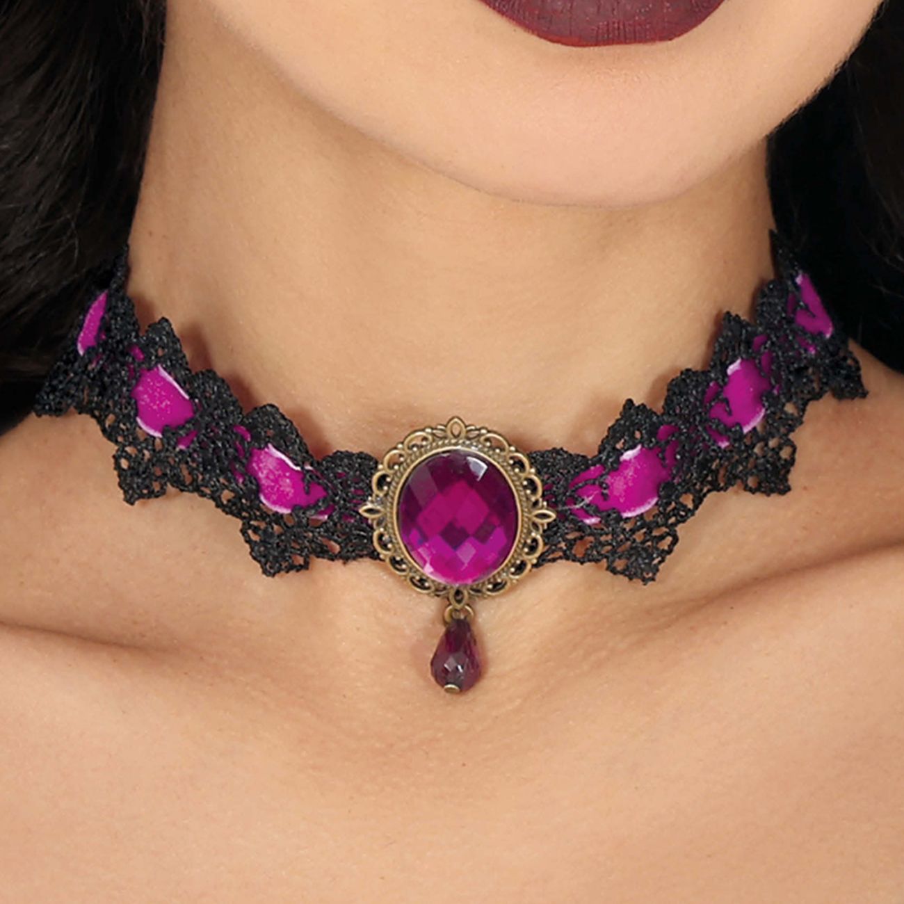 Halskæde Choker Blonde Lilla/Sort