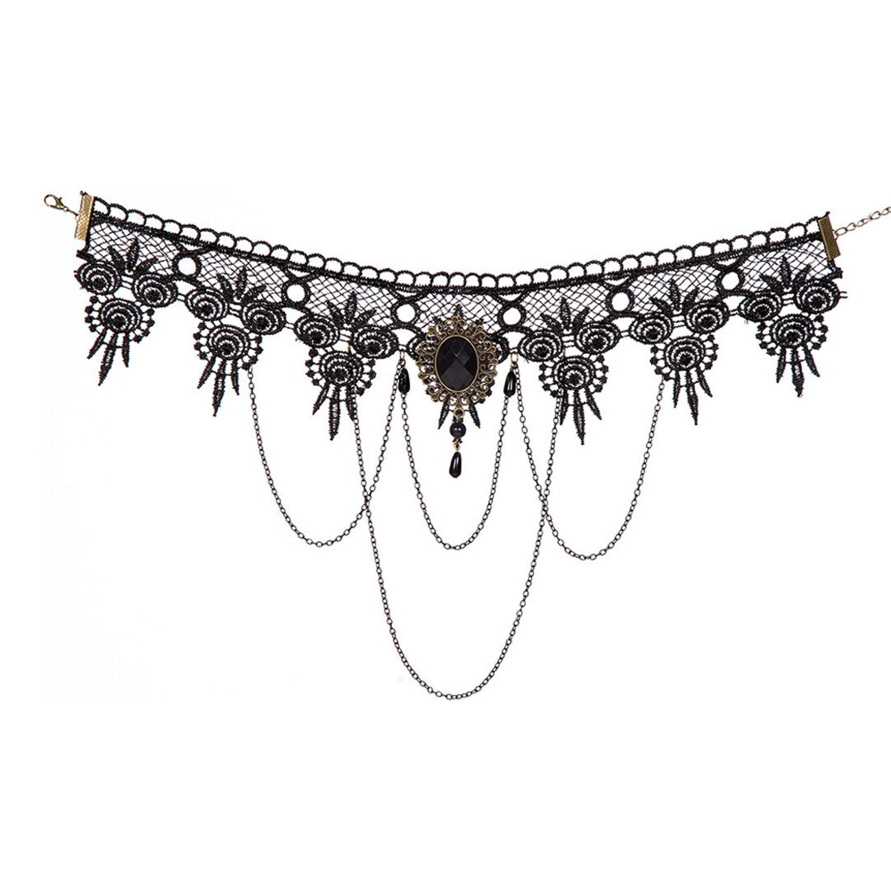 Halsband Choker Svart med Kedjor