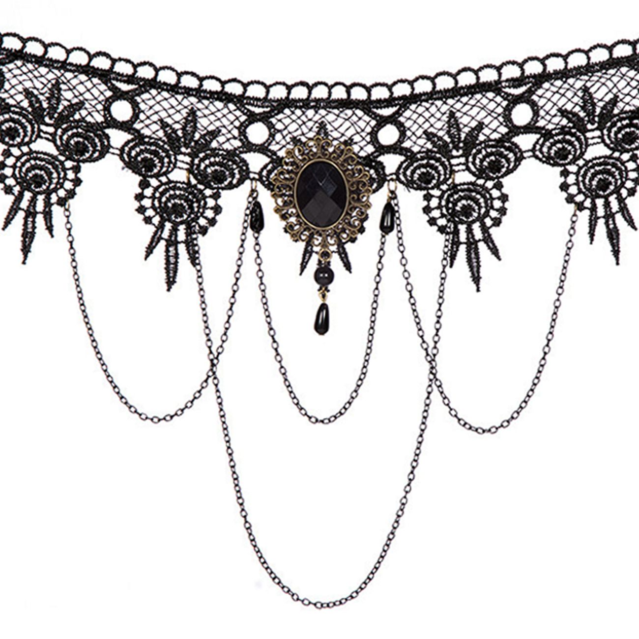 Halsband Choker Svart med Kedjor