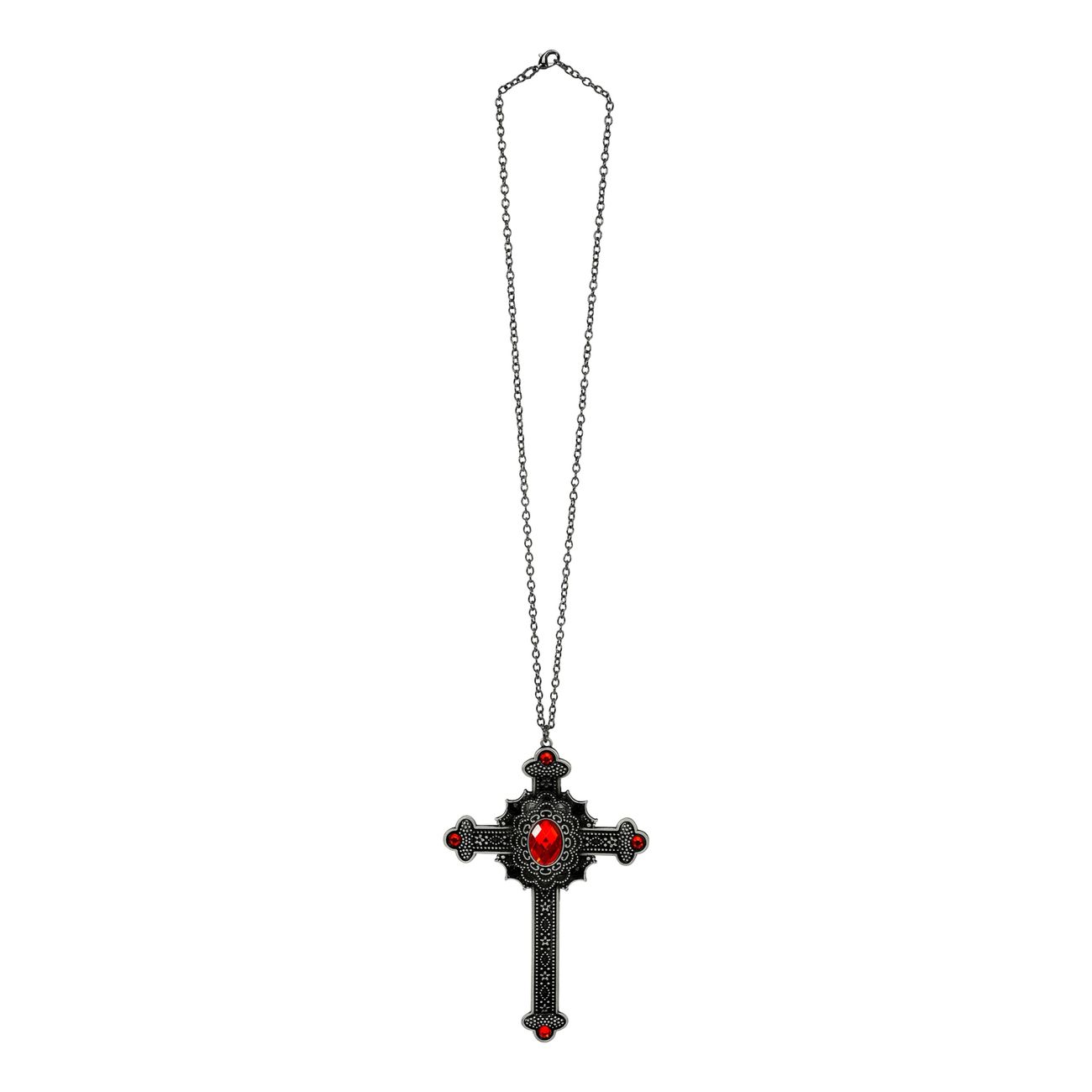 Halsband Kors med Röd Sten