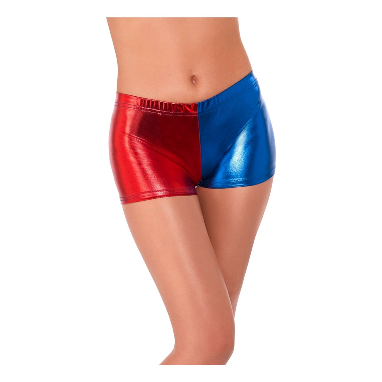 Womens Harley Quinn Metallic Hot Pant Ladies Red Blue Suicide Squad Disco Short 