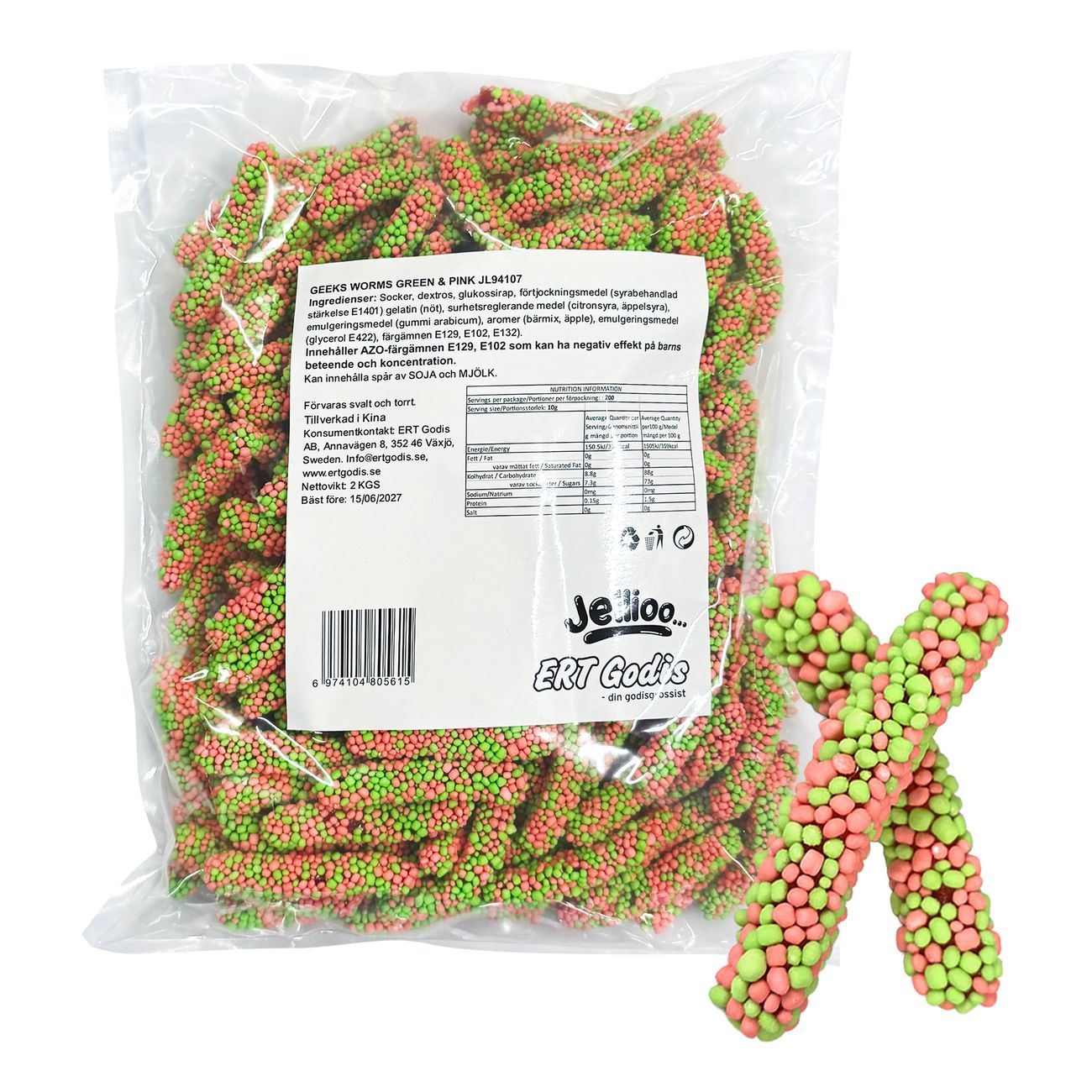 Jellioo Geeks Worms Green & Pink Storpack